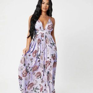 Plunging Neck Backless Crisscross Knot Wrap Slip Dress